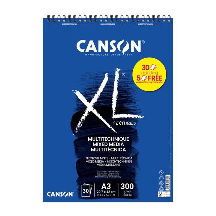 Canson 'C' à Grain - Bloc 30 Feuilles A3 224g/m² - Papier Dessin Blanc Naturel Idéal Pour Crayon, Pastel, Fusain Et Plus
