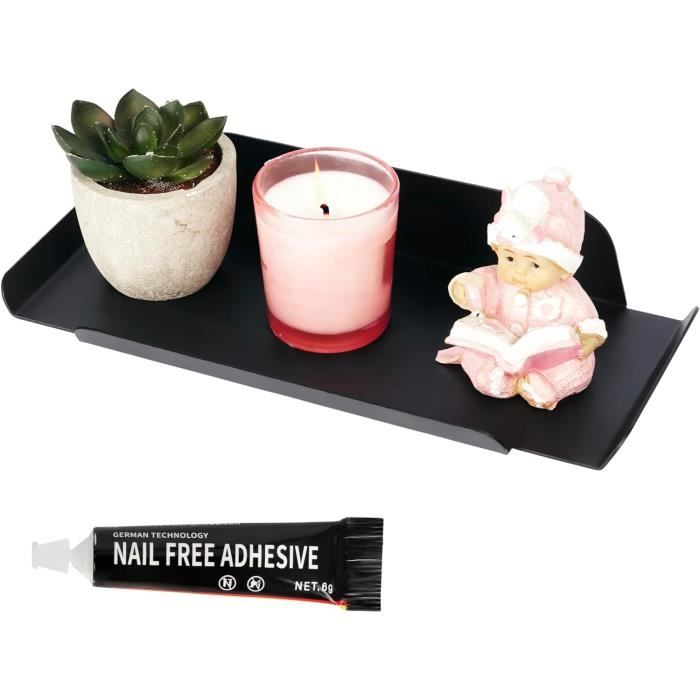 2 étagères Murales Noires Sans Perçage (30 X 12 Cm) – En Alliage Aluminium, Pour Salle De Bain, Cuisine, Salon - 8