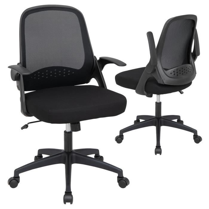 costway fauteuil de bureau à roulettes pivotante bascule en maille avec soutien lombaire, hauteur d' assise réglable 45 -55 cm noir