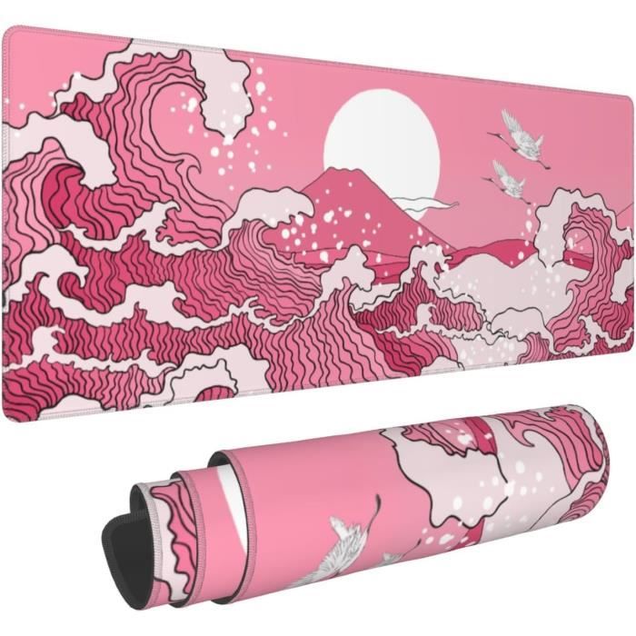 Grand Tapis De Souris Gaming Rose 800x300mm – Surface Lisse, Antidérapant, Bords Cousus, Imperméable – Idéal Bureau, Jeu, Étude