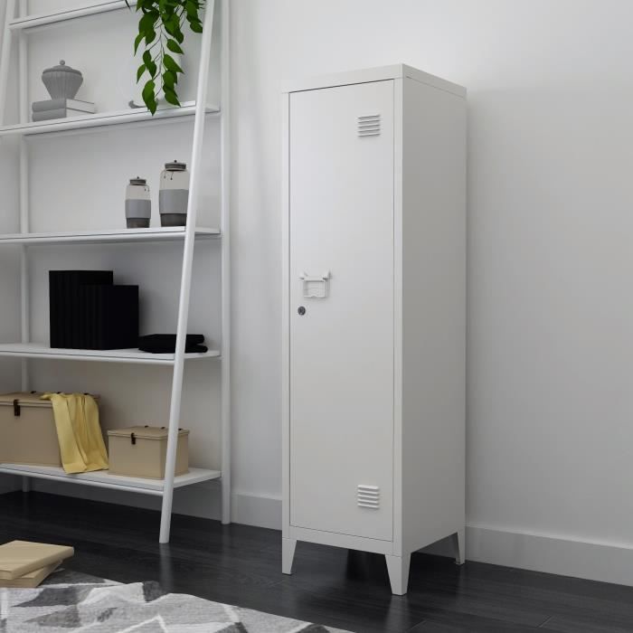 Meuble dentrée Kurikka métallique vérouillable 137 x 38 x 38 cm blanc