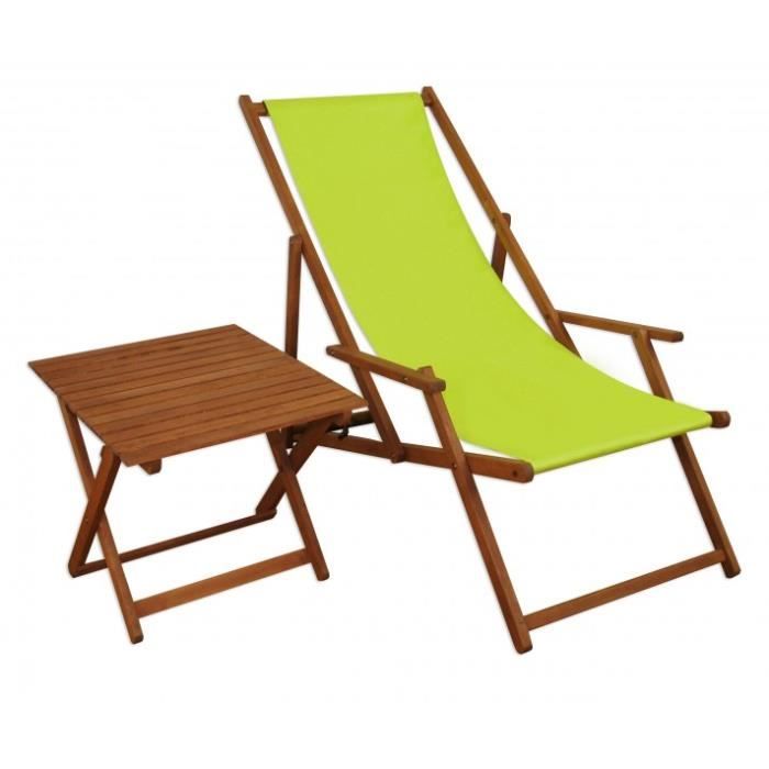 chaise longue de jardin vert pistache avec petit table, chilienne, bain de soleil en bois 10-306t