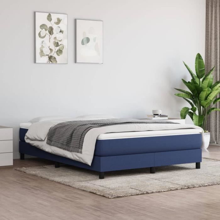 famirosa sommier à ressorts de lit bleu 140x190 cm tissu-0514
