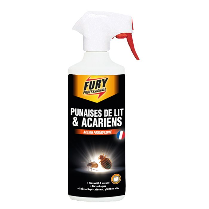 FURY - Punaises de lit & acariens - Action Choc foudroyante - Sans odeur, ne tache pas et incolore -