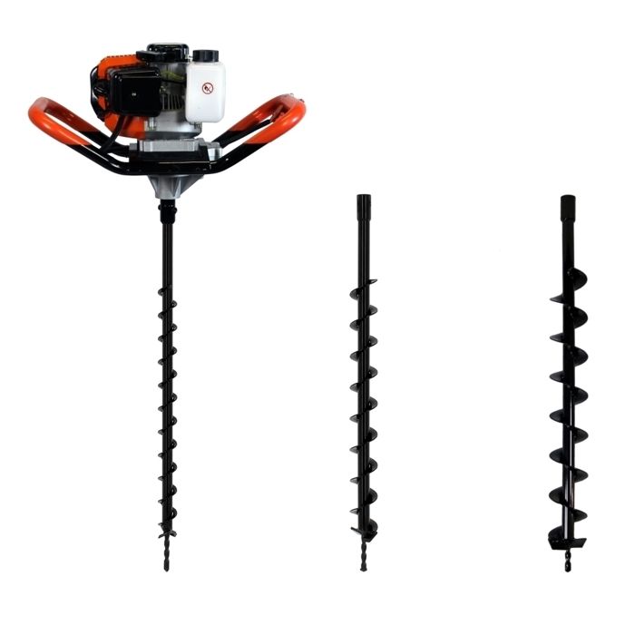 GT GARDEN Tarière thermique 52 cm3 3 CV + lot de 3 mèches 40 60 et 80 mm