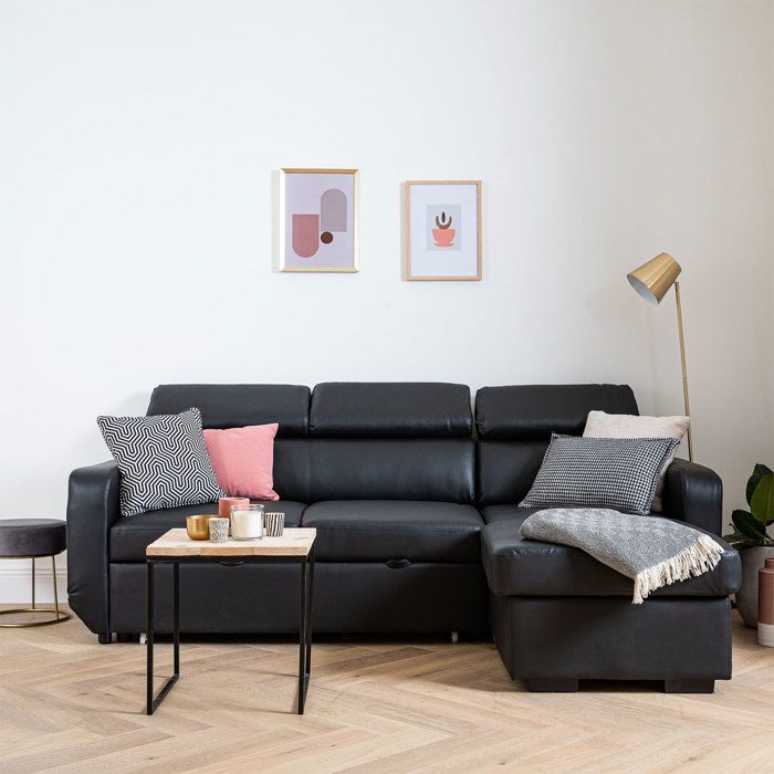 Canapé dangle convertible WARREN 3 places simili noir