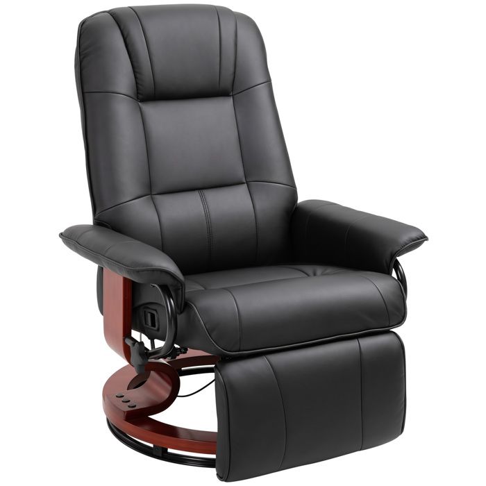Fauteuil relax - HOMCOM - inclinable salon repose-pieds réglable pivotant 360° confort - bois synthétique - noir