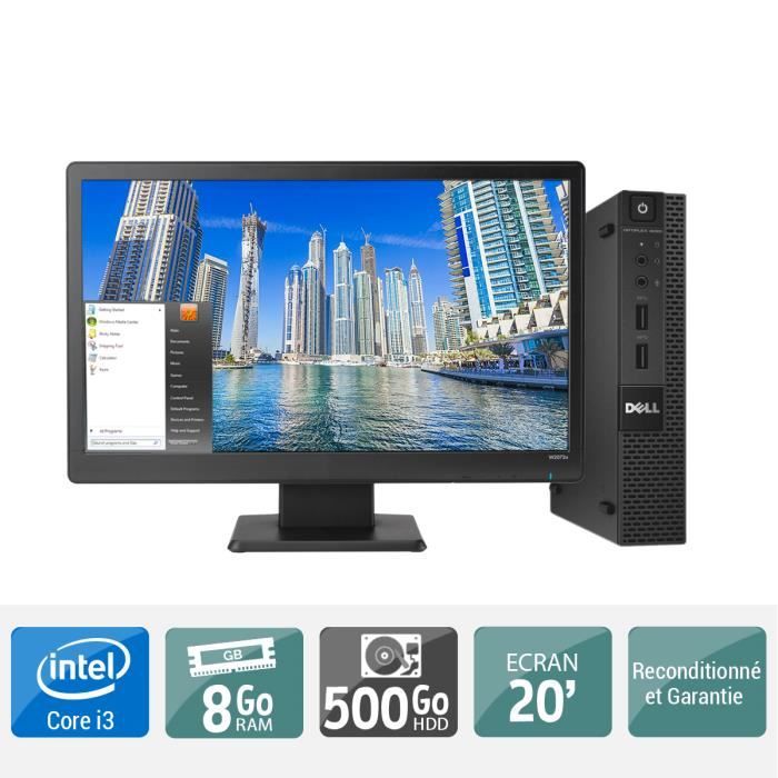 Ordinateur de bureau DELL OPTIPLEX 9020 TINY core i3 8 go ram 500 go disque dur , écran 20 pouces