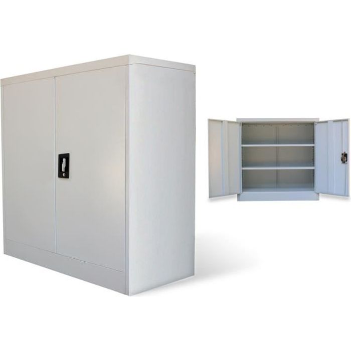 Armoire Metallique De Bureau Avec 2 Portes 90 Cm Gris Grand Espace