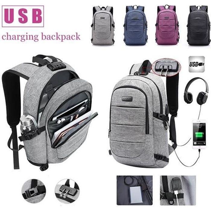 3pcs Sac A Dos Pour Ordinateur Portable Affaire Voyage 17 Pouces Anti Vol Serrure Impermeable Charge Usb Port Audio Noir Noir Achat Vente Sac A Dos 0889328811174 Cdiscount