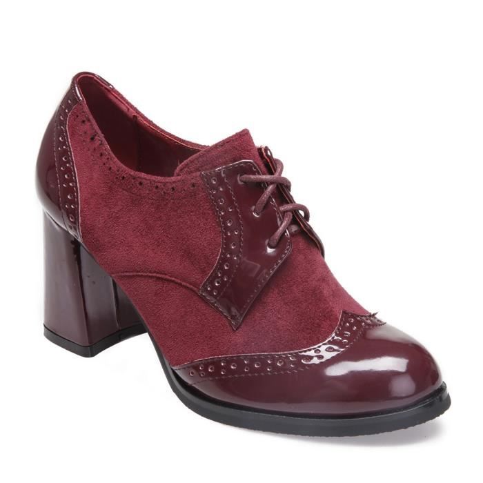 Achat chaussures Folie's Femme Chaussure basse / Derby, vente Folies MACAR rouge  verni - Derby talon - Lacet ruban