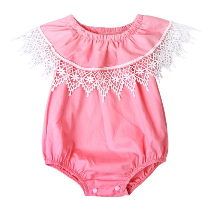 0 24 Mois Bebe Fille Body Sans Manche Col Dentelle Combishort Couleur Pure Barboteuse Nouveau ne Rose Cdiscount Pret a Porter