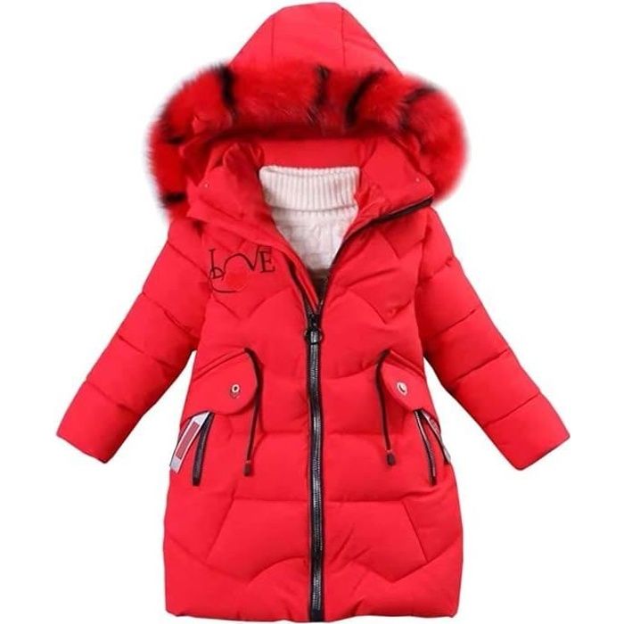 Doudoune a Capuche Fille Enfant Manteau Hiver Fourrur Parka Capuche Blouson Vest Chaude 120 160cm