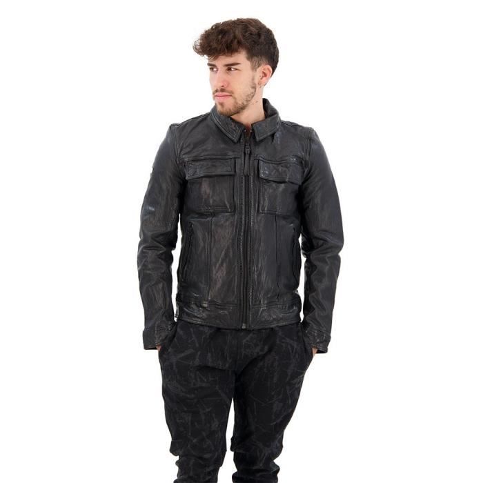 Veste en Cuir SUPERDRY Seventies Homme Noir