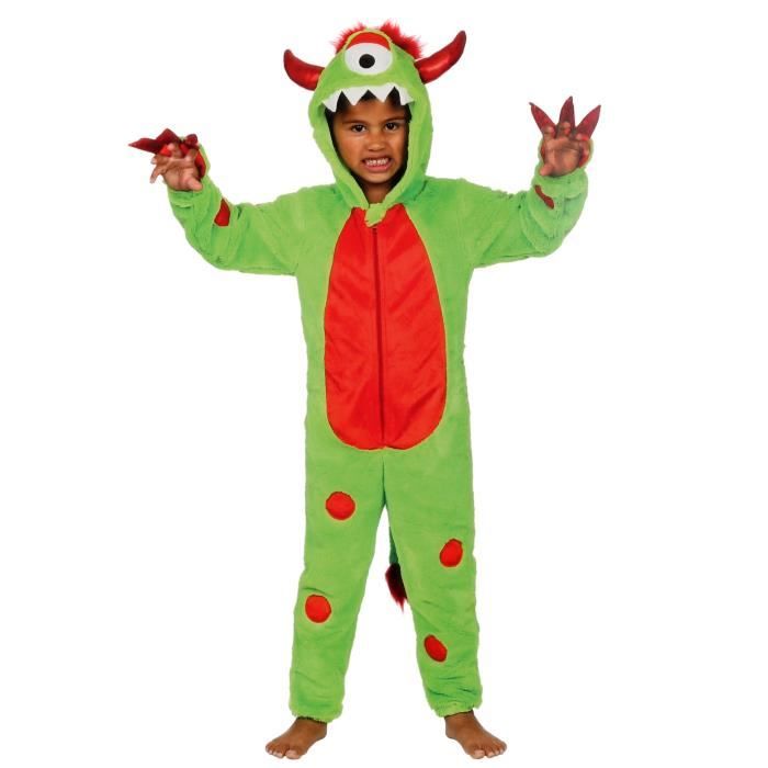 Combi pyjama pour enfants avec capuche pyjama en polaire verte