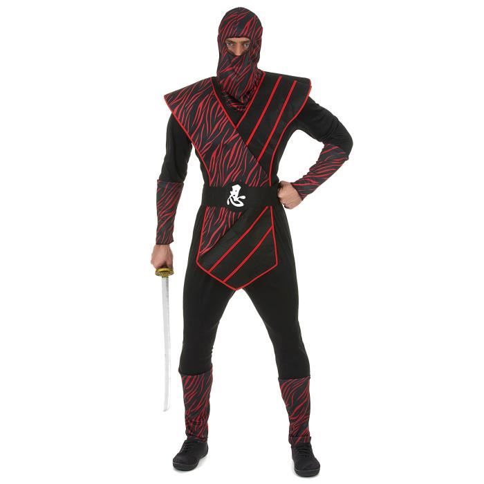 Déguisement ninja fauve homme - DEGUISE TOI - haut, pantalon, ceinture, plastron, cagoule - Rouge