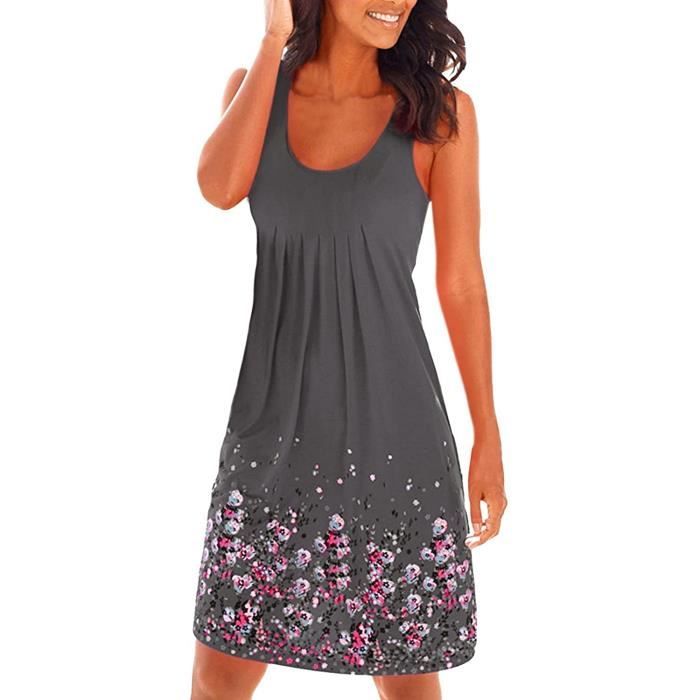 Robe Femme Grande Taille Sans Manches Imprimé Fleuri Blanc Xxl 261