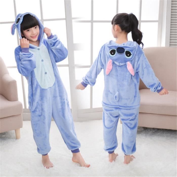 PYJAMA Mixte - Hiver Mignonne dessin animé STITCH Enfants Flanelle pyjamas  - Bleu XC™