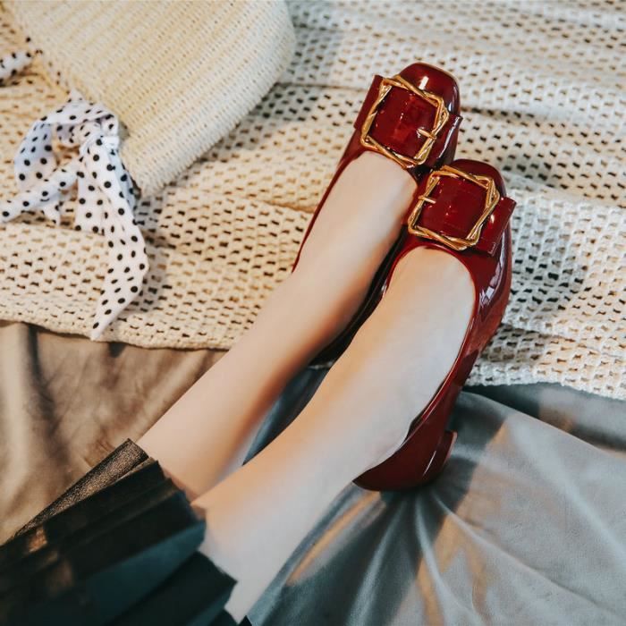 Chaussures Richelieu Femme Mode classique r tro en cuir rouge