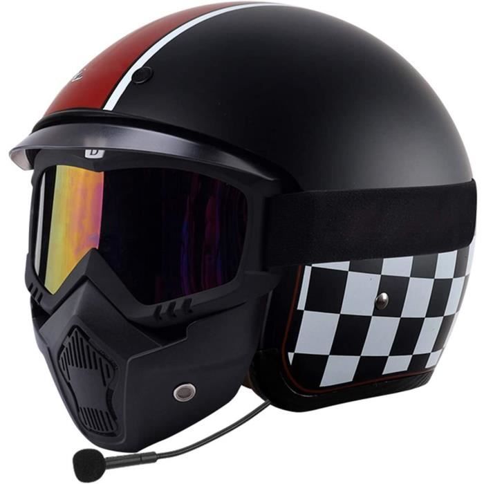 Bluetooth Casque Moto Jet Casque Scooter Ouvert Casques Motocross avec Visière ECE Homologué Casques Moto avec Microphone Intégré