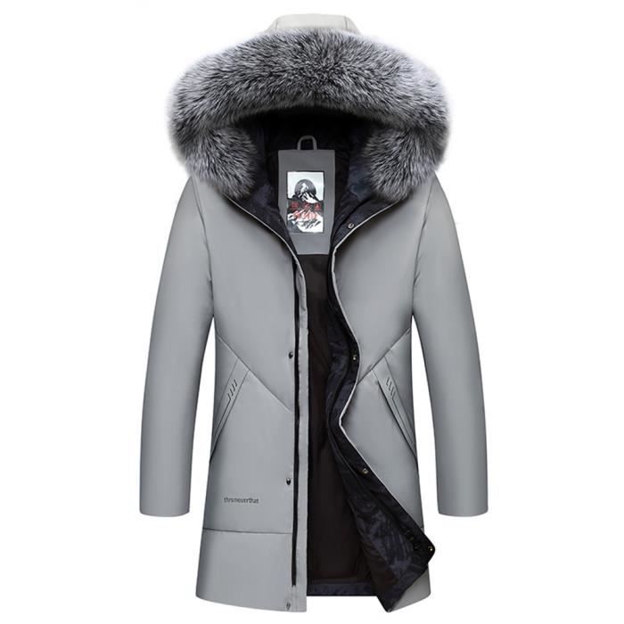 Parka Homme a Capuche Duvet de Canard Chaud Coupe Vent fausse fourrure