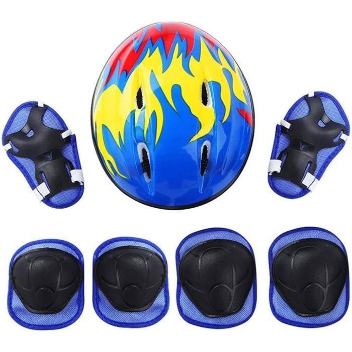 Set de protection roller pour Enfants - SURENHAP - Casque de vélo réglable genouillères coudières - Bleu