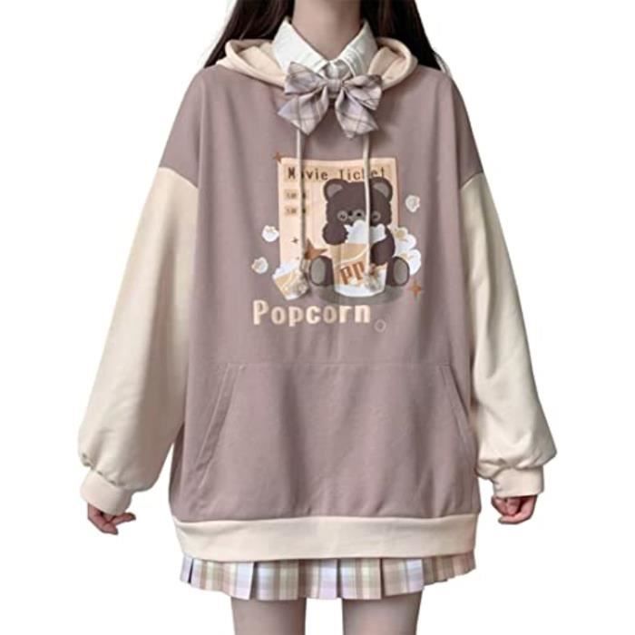 Pull Chandail NGYMO Japonais Mignon Kawaii Anie Motif Hoodies Harajuku Style Sweat a capuche epais Noir Cdiscount Pret a Porter