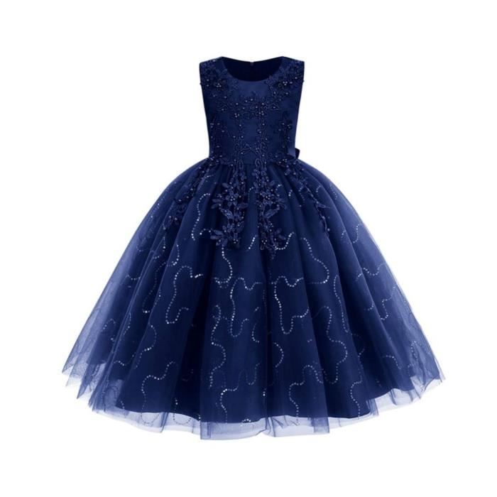 Robe Fille Bloome Rayures Marines Et Dentelle – Taille 8 – Coton – Occasion Très Bon état