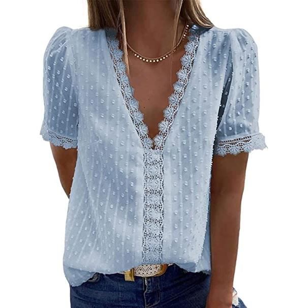 T Shirt Chemise Femme Col V Chemisier Dentelle Chic et l gant Tee