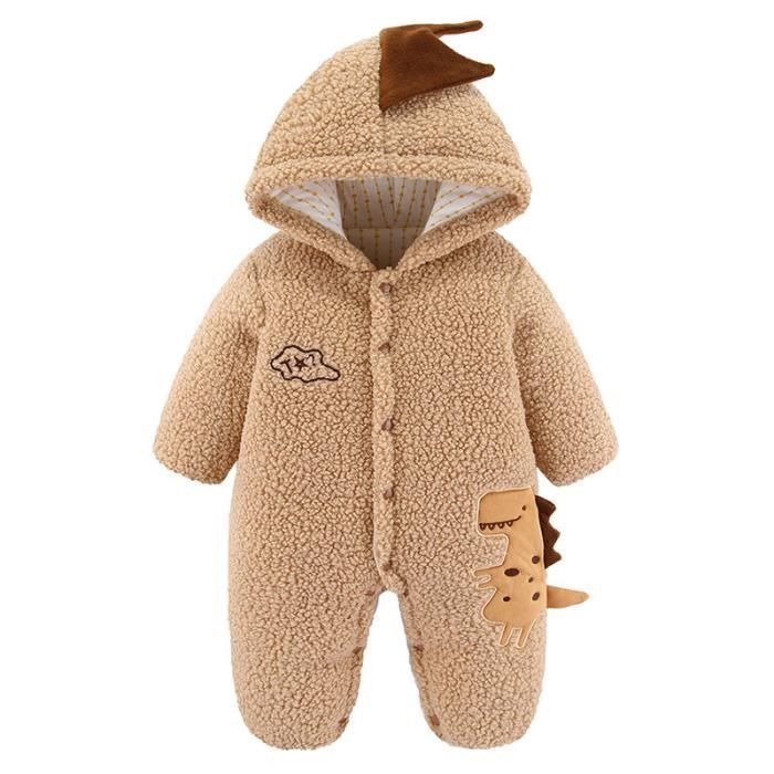 Grenouillère Bébé Garçon Velours à Capuche – Fermeture éclair – Taille 1-24 Mois – Design Monstre Mignon – Chaud