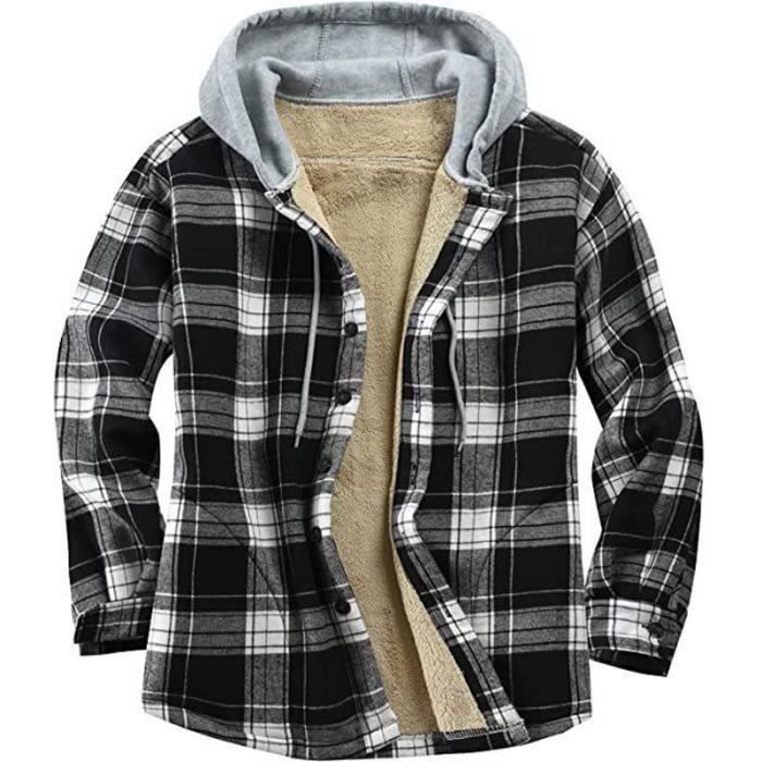 Chemise Flanelle Homme Hiver Capuche Manches Longues Doublee Polaire Chemise Carreaux Chaude Automne Hiver Noir Cdiscount Pret a Porter