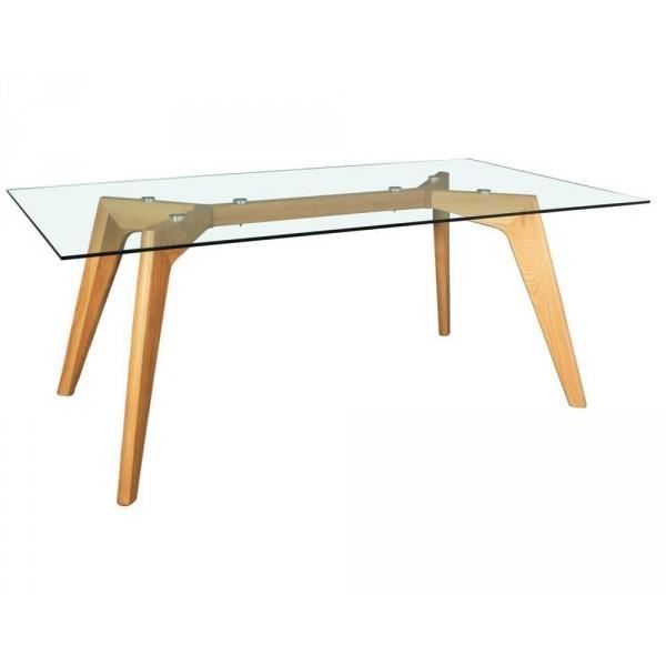 Table Repas 180x90 Cm Plateau Verre Pieds Chene Verre Achat