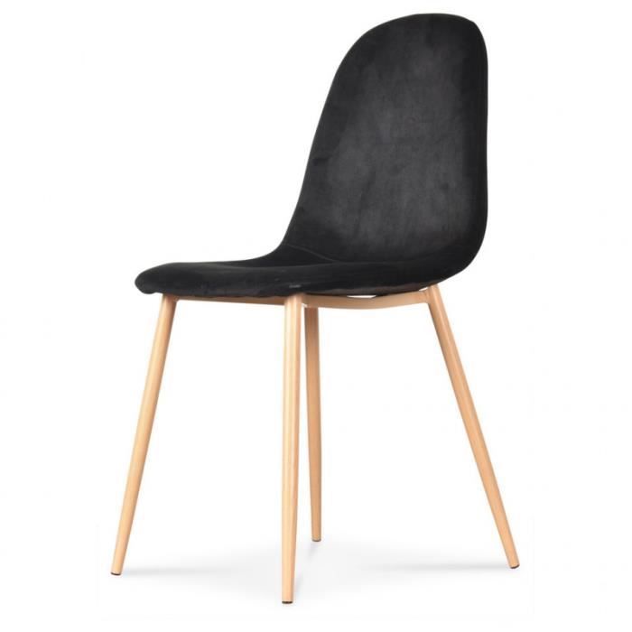 chaise en velours pieds façon bois josef opjet - noir - salle à manger - bois massif - scandinave - moderne