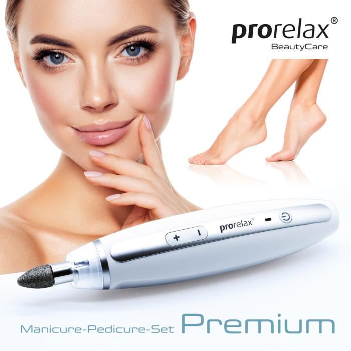 prorelax Kit manucure et pédicure PREMIUM | soins professionnels pour vos mains et vos pieds | fonctionne sur accu | incl 10 embouts