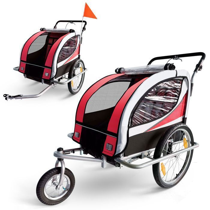 Remorque vélo pour 2 enfants SAMAX - 2 en 1 - Rouge