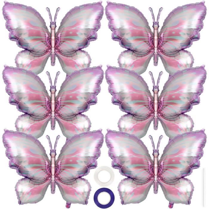 7 Pièces Ballons Papillon & Fleurs Géants Aluminium – Décoration Anniversaire Fée, Princesse, Magique