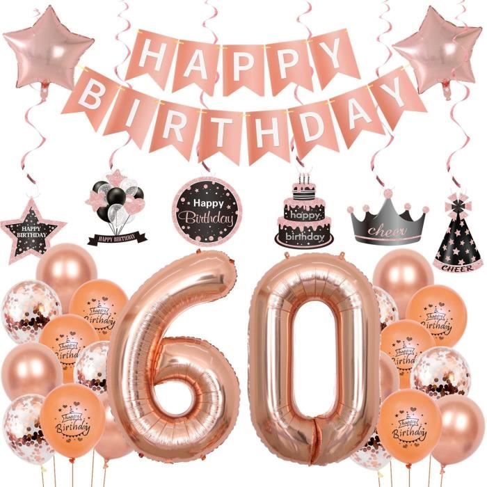 Décoration 60 Ans Anniversaire Or Rose, Ballon 60 Ans Anniversaire Femme Décoration, Ballon 60