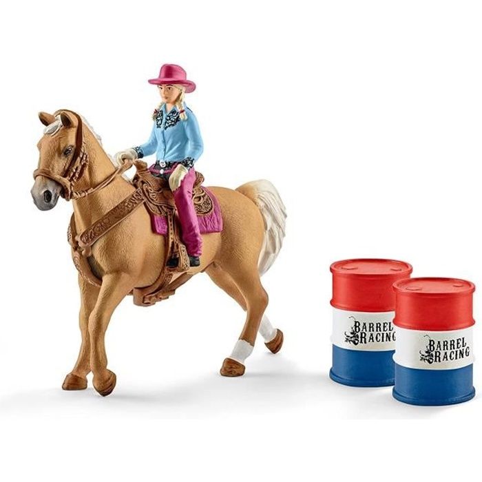 Figurine Schleich 41417 Barrel Racing avec une cowgirl Animal de la ferme Western Cdiscount Jeux Jouets