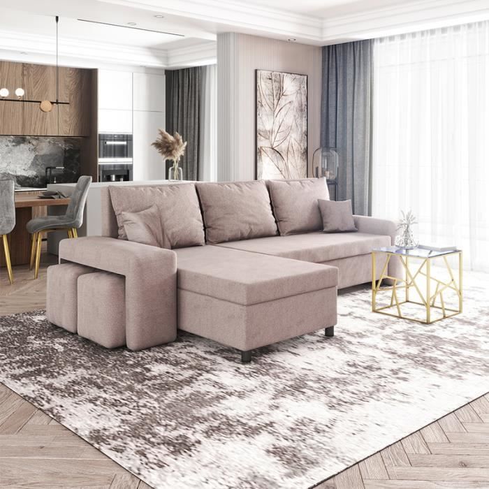 canape d angle convertible levebre cappucino coffre de rangement deux poufs integres dans l accoudoir achat vente meuble tv levebre canape d angle convertible cdiscount