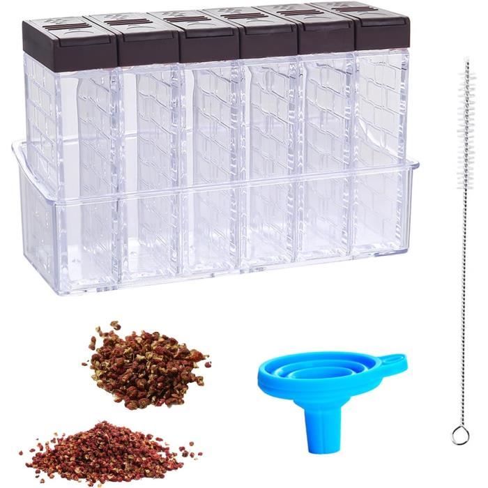 Lot De 6 Pots à Épices Transparents Avec Plateau - Rangement Condiments Sel Poivre Brun SCHYIDA