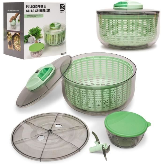 Essoreuse à Salade 4 En 1 Menastyl Alix - Mandoline Multifonction Avec Lames Interchangeables Et Couvercle Hermétique