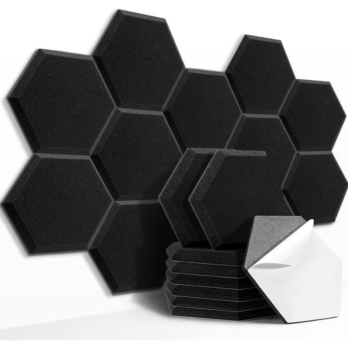 Mousse Acoustique Autocollante - 12 Panneaux 30x30x5cm Noir, Ignifuge - Pour Studio, Bureau, Réduction écho Et Réverbération