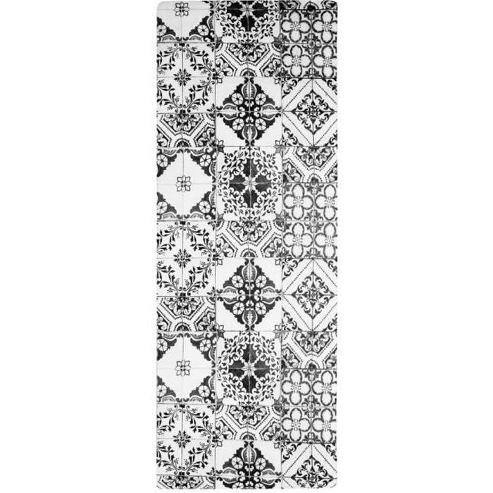 AZULEJOS - Tapis de cuisine carreaux de ciment résistant à l'eau 45 x 120 cm Noir