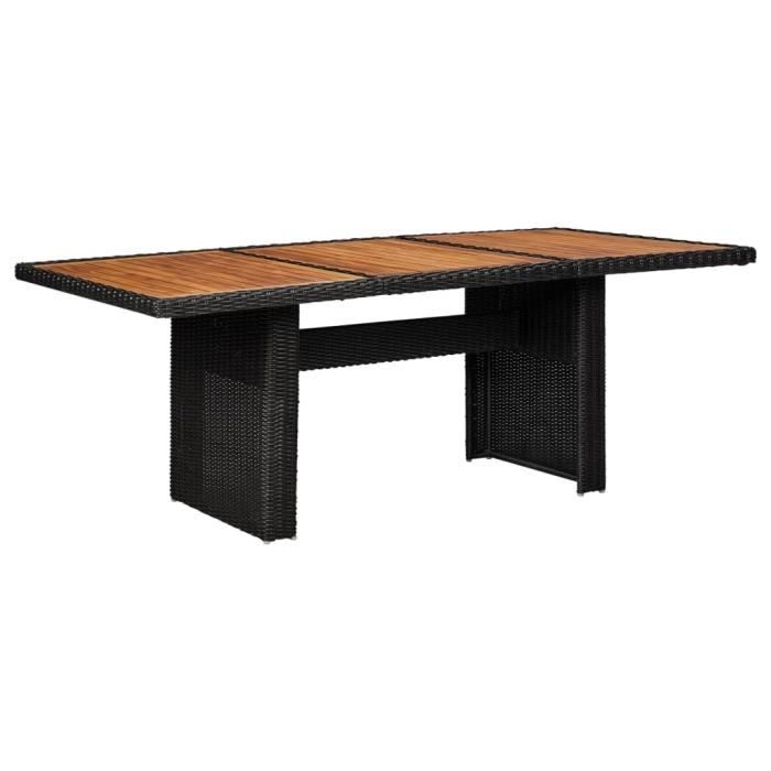 table à dîner de jardin noir 200x100x74 cm résine tressée  256385