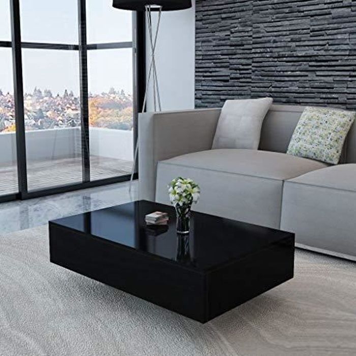 vidaXL Table Basse Haut Brillance Noir Salon Salle Sejour Canape Table Appoint