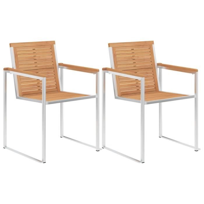 vidaXL Chaises de jardin lot de 4 bois teck solide et acier inoxydable - vue 3