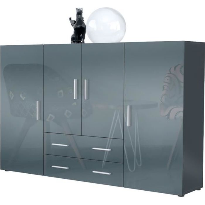 Vladon Buffet haut Nora meuble avec 8 compartiments et 2 tiroirs caisson en Anthracite mat façades en Gris haute brillance Vladon Buffet haut Nora meuble avec 8 compartiments et 2 tiroirs caisson en Anthracite mat façades en Gris haute brillance