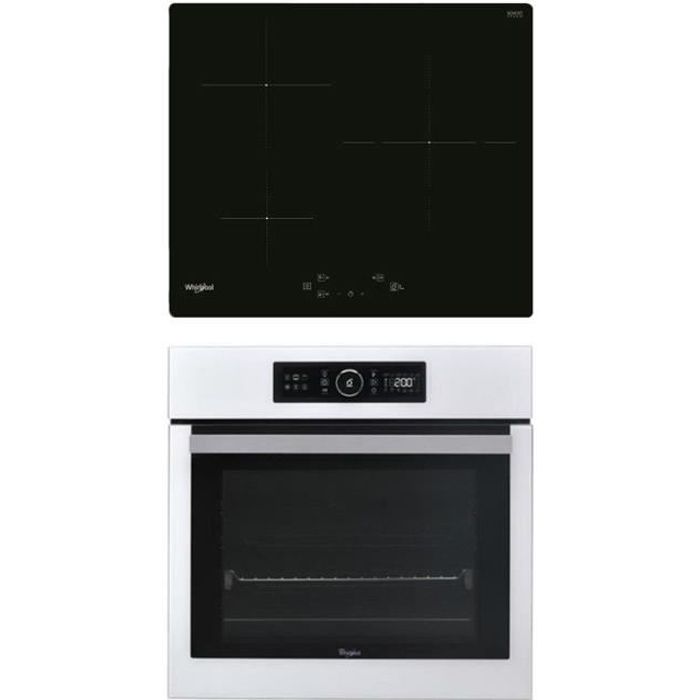 PACK WHIRLPOOL Four pyrolyse encastrable blanc 73L multifonction + Plaque de cuisson Induction 3 foyers 7200W Double zone 55 Blanc