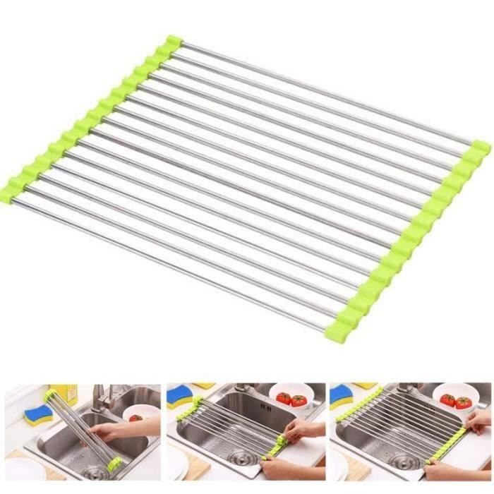 Égouttoir à Vaisselle Pliable Laphontab - Acier Inoxydable, 43x35cm, Pour Évier, Multifonction