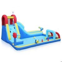 LEADZM Château Gonflable Sport 400x305x225 Cm - Toboggan, Basket, Foot, Jeux D'Eau - Avec Souffleur 450W